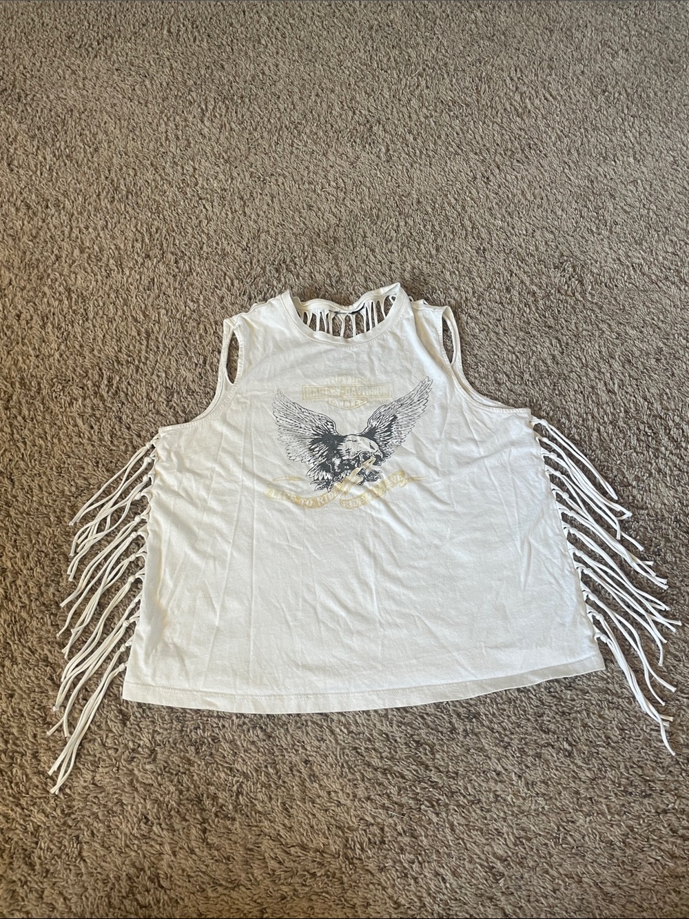 Harley-Davidson White Tank Top with Black Eagle and Gold Accents